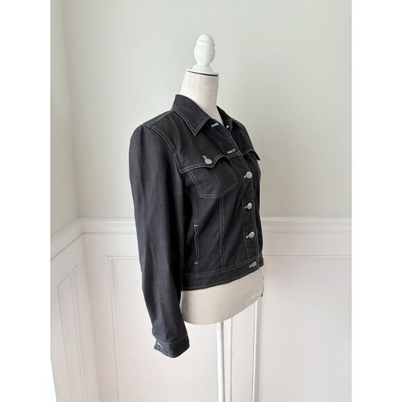 Leilei Womens Black Denim Jacket Western Style Stretchy Cotton Blend S - Picture 2 of 4